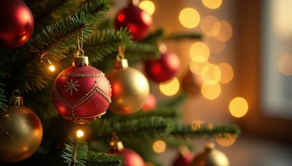 Sparkling ornaments hang from a luxurious golden tree on a festive backdrop, tree, sparkles, glitter