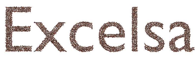Excelsa Coffee Beans Text 3D Render - Isolated Transparent Background