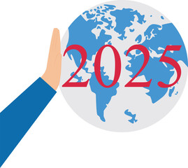 Sustainable environment development goals on 2025 new year, ESG, SDGs, net zero, sustainability management environmental for save world, emission carbon neutral, hand carrying a globe with year 2025