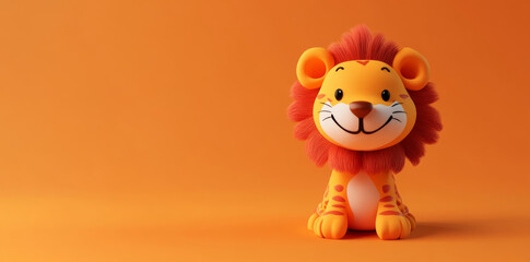 Cute 3D cartoon lion character smiling on orange background