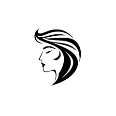 Elegant Woman Profile: A Minimalist Line Art Design.  Perfect for beauty, fashion, and style branding.  Black and white vector illustration.