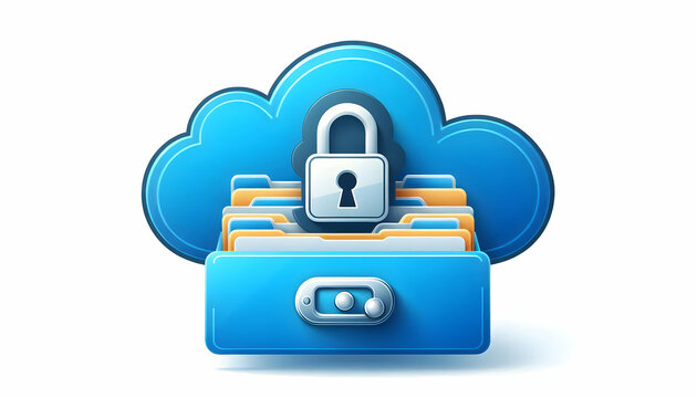 Icon Technology A technology icon featuring a blue cloud with a padlock symbol in the center, representing secure cl2