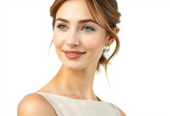 Naklejka premium Photorealistic female portrait on white background