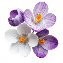Obraz premium Beautiful Crocus Flowers in Purple and White with Bright Stamen