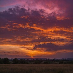 Obraz premium A fiery sunset paints the sky in strokes of pink, orange, and violet. 