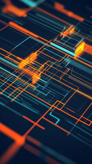 Futuristic digital grid with glowing lines and geometric shapes
