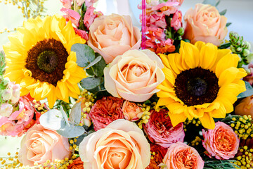 Beautiful flowers decorations, flower background, backdrop wedding decoration, rose pattern, colorful background, bunch of flowers