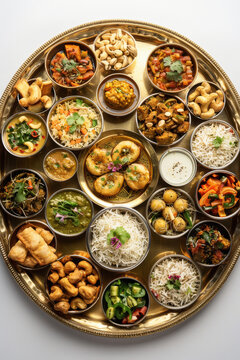 Thali with local goam cashew delicacies like Kaju biyo bhaji, cashew nut fritters, bolo sans rival as dessert.