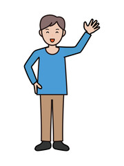 元気に挨拶をする若い男性の全身イラスト