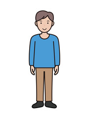 笑顔で正面を向く若い男性の全身イラスト
