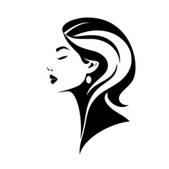 Elegant Woman Profile: Black and White Fashion Illustration.  A stylish and minimal graphic design portrait of a beautiful woman. Perfect for fashion, beauty, and design projects.
