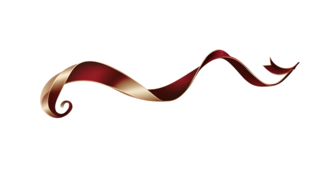 Red ribbon on white background with a curved shape, symbolizing love, celebration, and special occasions like Christmas, Valentine's Day, and birthdays