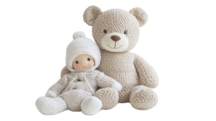 Two fluffy teddy bears sitting with a heart-shaped plush gift