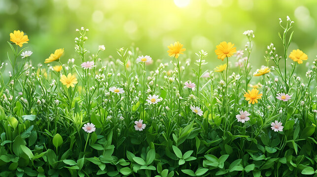 Vibrant Spring Meadow: Blooming Yellow & White Flowers