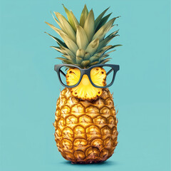 Creative Food and Travel Concept: Hipster Pineapple with Trendy Glasses Symbolizing Culinary Adventures pineapple on the table
