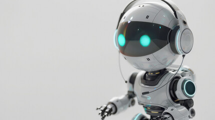 white robot wearing headphone answers the calling