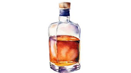 bottle of brandy or whiskey watercolor illustration isolated