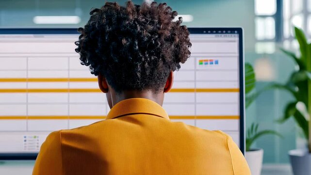 Working together for mutual goals, Focused professional working on a computer with spreadsheet, collaborative workspace atmosphere.