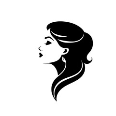Elegant Woman Profile: Black and White Minimalist Vector Art.  A stylish and sophisticated graphic design, perfect for fashion, beauty, or profile illustrations.