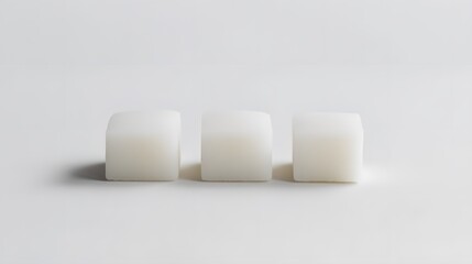 Three white cubic objects arranged in a row