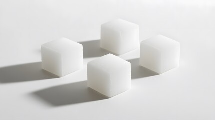 Four White Cubes Arranged on a White Surface