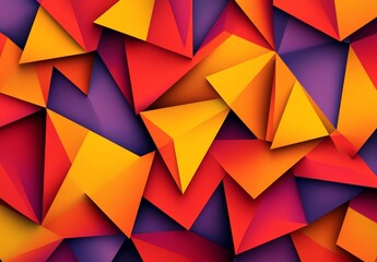 Fototapeta premium Abstract geometric pattern of vibrant orange, red, and purple triangles.