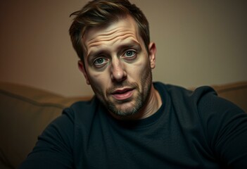 Fototapeta premium Drunk male portrait with blurred background