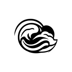 Abstract Ocean Wave and Sun Design: Minimalist Black and White Vector Graphic