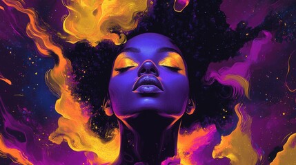 Music Collaboration: Collaborate with musicians using album covers in vibrant purples, golds, and electric blues
