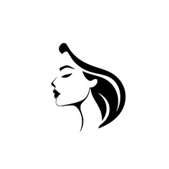 Elegant Woman Profile: A Minimalist Black and White Illustration.  Perfect for fashion, beauty, and design projects.  Clean lines, stylish aesthetic.