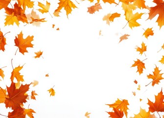 Fototapeta premium Falling autumn leaves frame, white background, design element