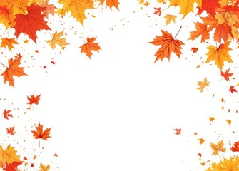 Autumn leaves fall frame, white background, design element