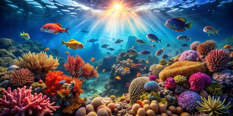Vibrant Underwater Scene with Colorful Coral Reefs and Fish