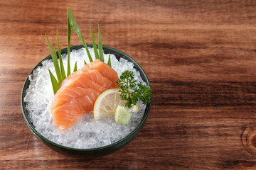 Salmon Sashimi Served on Ice, Japanese Cuisine