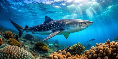 Majestic Shark Swimming Gracefully Above Vibrant Coral Reef