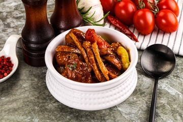 Asian cuisine pork in oyster sauce