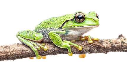 Obraz premium Green Tree Frog Perched on a Branch