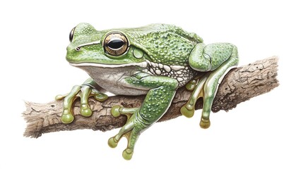 Naklejka premium Green Tree Frog Perched on a Branch