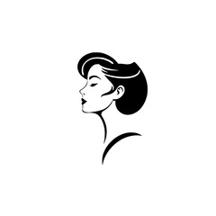 Elegant Woman Profile: A Vintage Style Black and White Minimalist Portrait.  Perfect for fashion, beauty, and retro design projects.