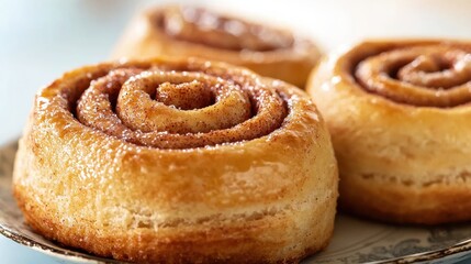 Homemade cinnamon rolls closeup vintage plate food moody lighting dessert delight