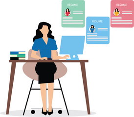 Employee management system, attendance or candidate analysis, customer management system, CRM or recruitment applicant system concept, businesswoman manage people with employee online application