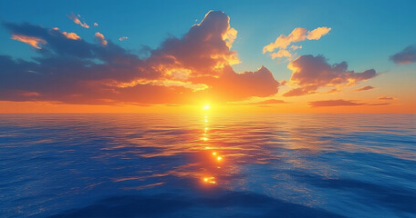 Fototapeta premium Serene Sunset Over Calm Ocean Waters