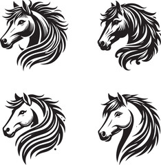 Elegant Horse Face Silhouettes - Vector Illustrations