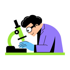 Forensic doctor seeing through microscope, flat style illustration 

