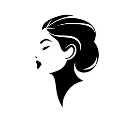 Elegant Woman Profile: Black and White Minimalist Art.  A stylish and simple graphic design, perfect for fashion, beauty, or profile illustrations.