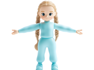 Cute Animated Girl Character in Light Blue Outfit with Braided Hair