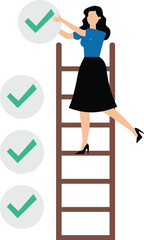 Criteria checklist report, evaluation list, complete checkbox, finish work, to do list or task done, quality assurance control, checkmark concept, businesswoman put tick on completion checklist