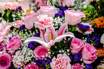 Beautiful flowers decorations, flower background, backdrop wedding decoration, rose pattern, colorful background, bunch of flowers