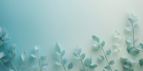 Gentle Cyan Gradient Wallpaper with Leafy Decoration.