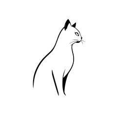 Elegant Cat Profile: Minimalist Line Art Design.  A simple, modern, and stylish vector graphic of a graceful feline sitting in profile. Perfect for pet lovers and design projects.